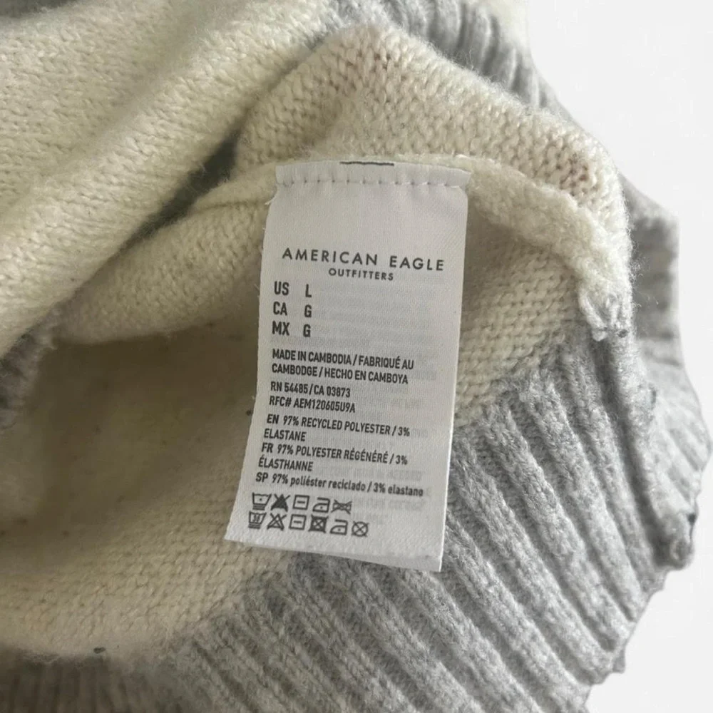 American Eagle Woah So Soft Crew Neck Sweater in Grey and White Striped Pattern - Picture 3 of 7